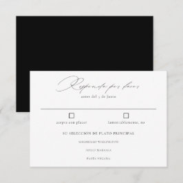 Cartão RSVP Língua espanhola Nuestra Boda Negro Caligrafía