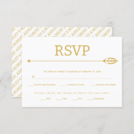 Cartão RSVP Linha de ouro moderna com casamento de folhas e fl