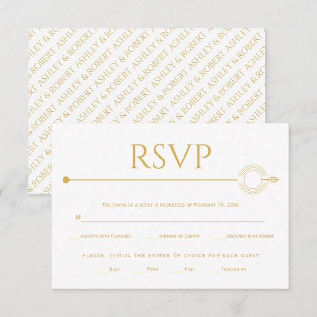 Cartão RSVP Linha de ouro moderna com círculos concêntricos ca (Frente/Verso)