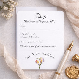 Cartão RSVP Lírios Calla em Aquarela Elegante Flores Romântica
