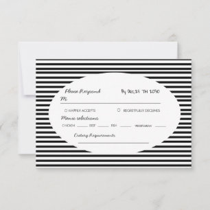 Cartão RSVP Listra Minimalista Preta e Branca Chic Bow