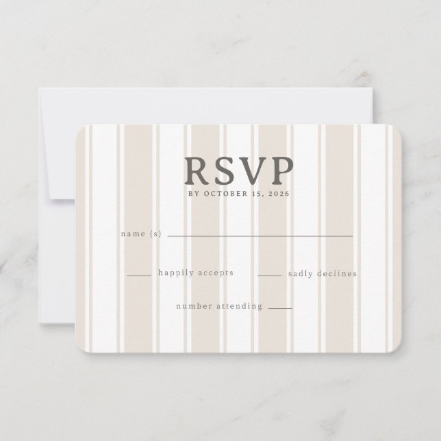 Cartão RSVP Listras Bege Elegantes (Frente)