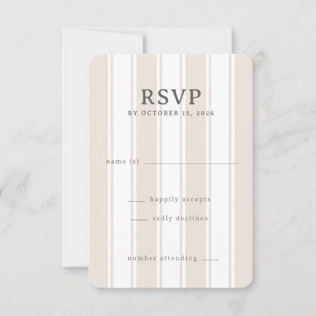 Cartão RSVP Listras Bege Elegantes (Frente)