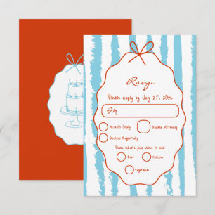 Cartão RSVP Listras Caprichosas Casamento Pintado à Mão 