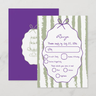 Cartão RSVP Listras Caprichosas Casamento Pintado à Mão 