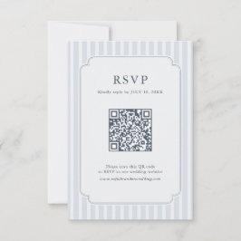 Cartão RSVP Listras Clássicas Modernas Azul Poeira Código QR V