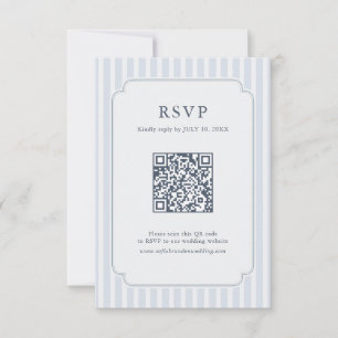 Cartão RSVP Listras Clássicas Modernas Azul Poeira Código QR V