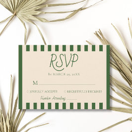 Cartão RSVP Listras Verdes Garrafa Retro Minimalista Casamento
