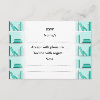 Cartão RSVP Livros na Shelf. Design em Teal e Aqua.