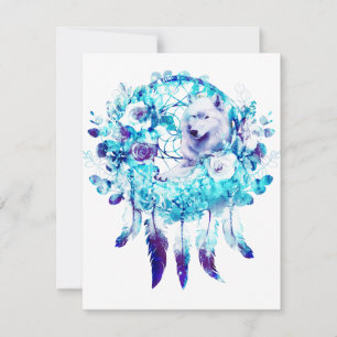 Cartão RSVP Lobo Branco Dreamcatcher Blue Floral