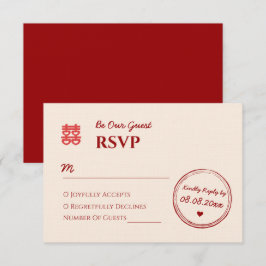 Cartão RSVP Logótipo do carimbo de casamento chinês vermelho b