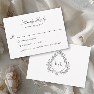 Cartão RSVP Logotipo Elegante de Crest Formal Casamento Monogr