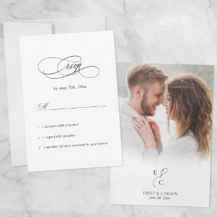 Cartão RSVP Logotipo Minimalista de Monograma de Casamento com
