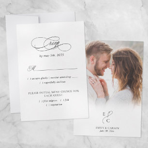 Cartão RSVP Logotipo Monograma Preto de Refeição de Casamento 