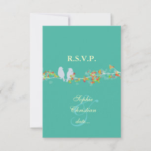 Cartão RSVP LOVE BIRDS, RSVP/cor de fundo DIY