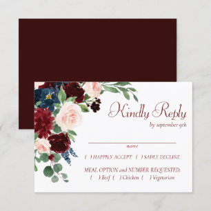 Cartão RSVP Love Bloom Elegante Red Floral Dourado