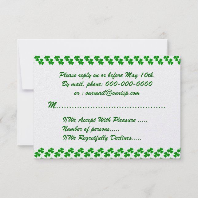 Cartão RSVP Lucky Clover Irish Weding (Frente)