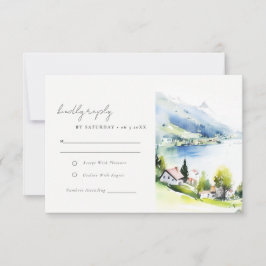 Cartão RSVP Lungern Switzerland Watercolor Landscape Wedding