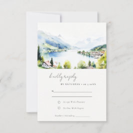 Cartão RSVP Lungern Switzerland Watercolor Landscape Wedding
