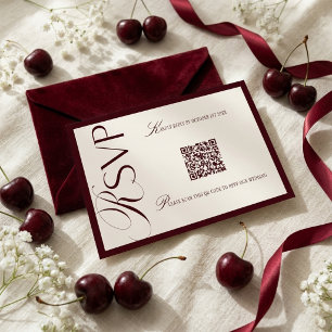 Cartão RSVP Luxo Antigo Dinheiro Vermelho Bege