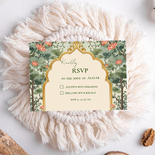 Cartão RSVP Luxo Casamento Indiano Pichwai