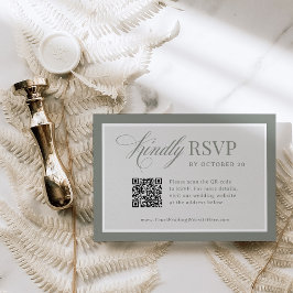 Cartão RSVP Luxo Clássico | Casamento de Código QR Verde Elega