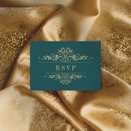 Cartão RSVP Luxo da estrutura de Ouro Elegante verde a gasolin