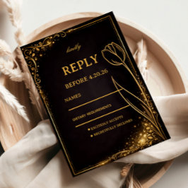 Cartão RSVP Luxo Tulipa Brilho Dourado