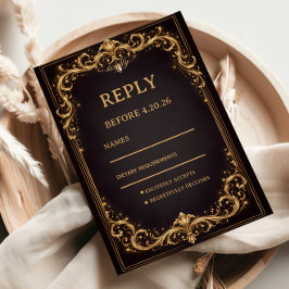 Cartão RSVP Luxury Gold Ornate Sparkle