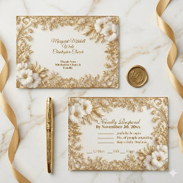 Cartão RSVP Luxury Golden Ornate Royal Heritage Floral Wedding