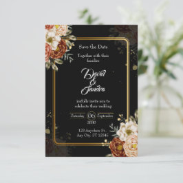 Cartão RSVP Luxury Navy & Gold Floral Wedding Invitation