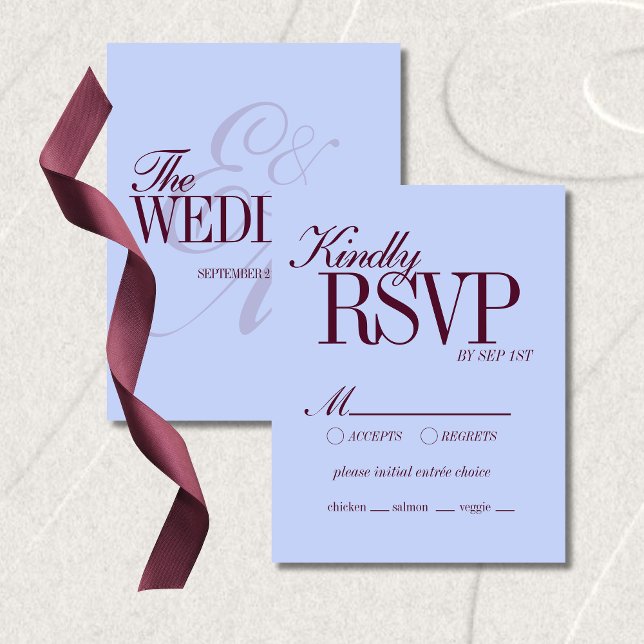 Cartão RSVP Luxury Periwinkle and Plum Formal Wedding Details (Luxury Periwinkle and Plum Formal Wedding Details RSVP Card)