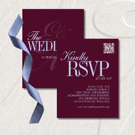 Cartão RSVP Luxury Plum and Periwinkle QR Code Formal Wedding