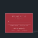 Cartão RSVP Luxury Ruby Red Elegant Wedding<br><div class="desc">Luxury ruby red wedding RSVP card, designed for couples embracing a bold, romantic, and elevated style. Featuring a rich jewel-toned background paired with elegant typography, this design captures the essence of modern romance and timeless sophistication. Deep red hues symbolize passion and celebration, making this perfect for formal, evening, or black-tie...</div>