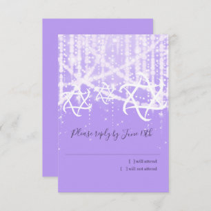 Cartão RSVP Luzes brilhantes brancas da Lavanda do Bat Mitzvah