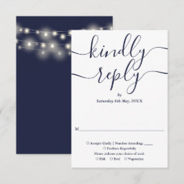 Cartão RSVP Luzes de Corda de Letra Naval Casamento
