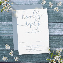 Cartão RSVP Luzes de Corda de Roteiro Azul Empoeirado Casament