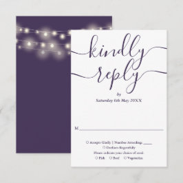 Cartão RSVP Luzes de Corda de Roteiro Roxo Casamento