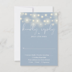 Cartão RSVP Luzes de Corda Elegantes Casamento Azul Empoeirado