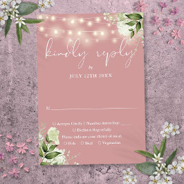 Cartão RSVP Luzes de Corda Floral com Folhagem Rosa Empoeirada