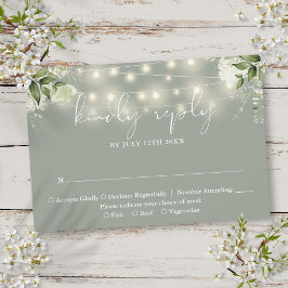 Cartão RSVP Luzes de Corda Floral com Verdura Verde Salvia Cas