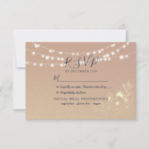 Cartão RSVP Luzes de Corda Rústicas Casamento