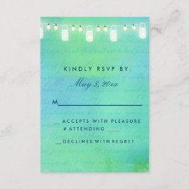 Cartão RSVP Luzes de cordas e jarras de pedras em azul verde