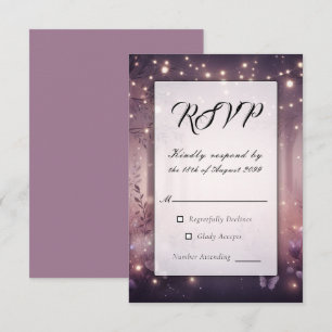 Cartão RSVP Luzes de Fadas no Brilho do Bosque de Casamento