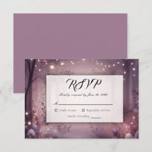 Cartão RSVP Luzes de Fadas no Brilho do Bosque de Casamento