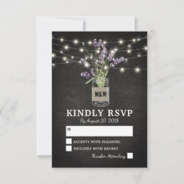 Cartão RSVP Luzes de Jarro de Pedra com Lavanda Rústica para C