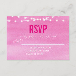 Cartão RSVP Luzes de String de Aquarela Fushcia