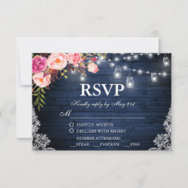 Cartão RSVP Luzes Florais de Madeira Azul Casamento Russo Jars