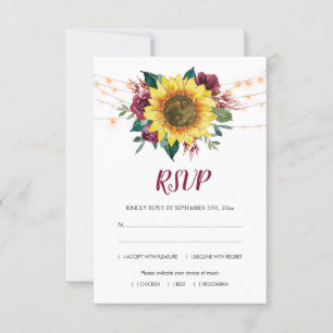Cartão RSVP Luzes Florais Rústicas De Girassol Refeições Casam