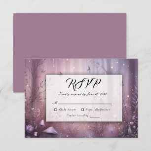 Cartão RSVP Luzes Mágicas de Fada de Lavanda para Casamento